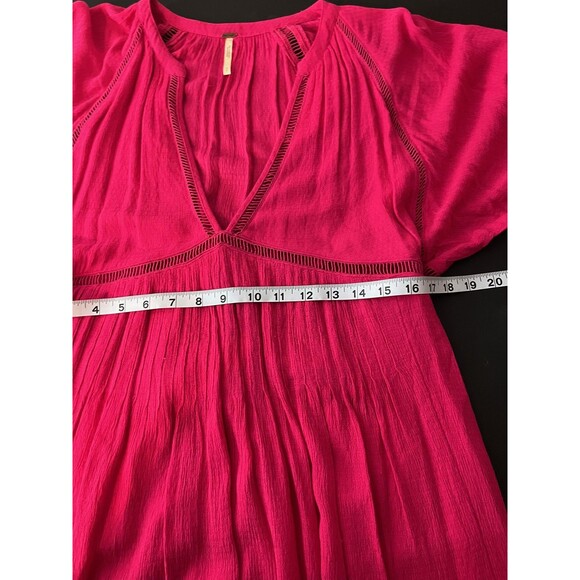 Free People Dress Womens Small Pink Boho Peasant Deep V Long Sleeve Tunic Lace - Picture 5 of 6